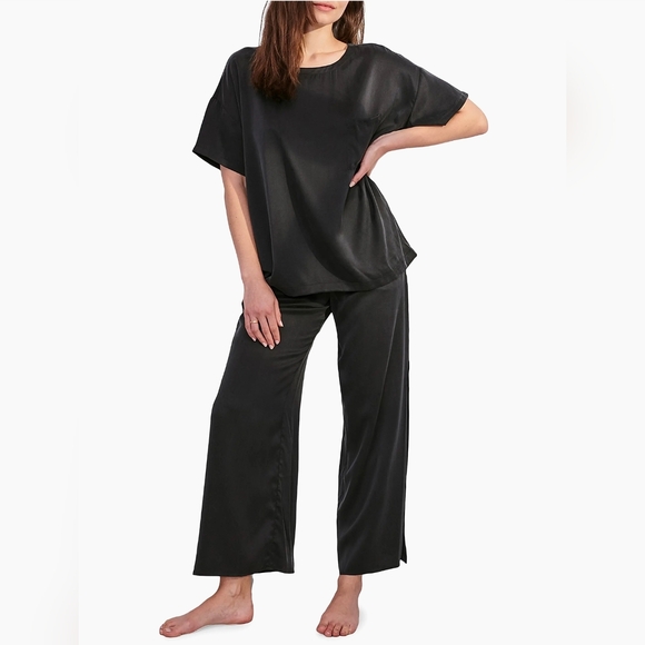 Lunya Silk Pajama Set MBlack Tee Top Pants Quiet Luxury Sleepwear Sz M